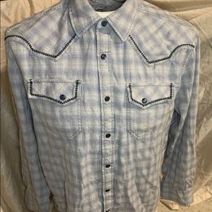 MOONSHINE SPIRIT Plaid Western Pearl Snap Shirt Blue Men’s Small